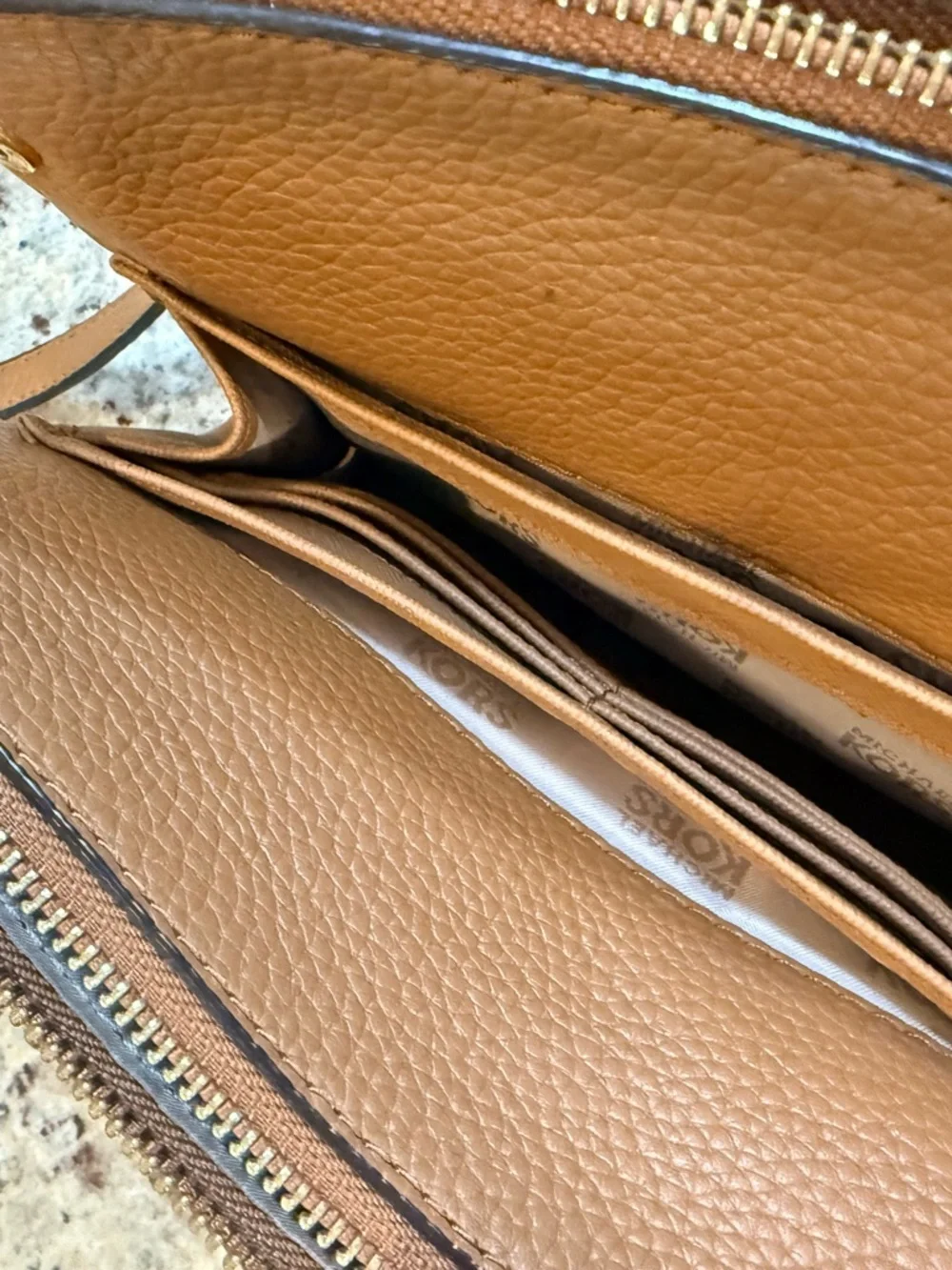 Michael Kors Brown Pebbled Leather Crossbody with Gold MK Logo